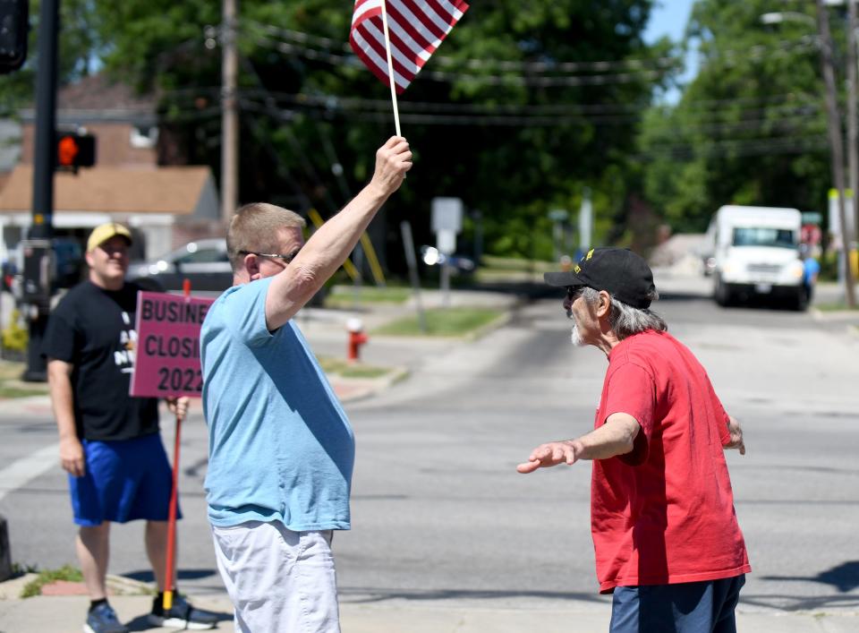Mark Kaufman of Silver Lake confronts anti-abortion protesters outside Northeast Ohio Women's Center in Cuyahoga Falls on the day the Supreme Court ruling in Dobbs v. Jackson Women's Health Organization was released.
