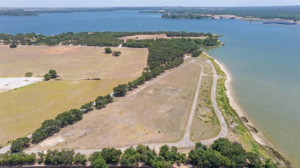 Aerial view of new development: The Waterfont on Park, with the Fort Worth Boat Club visible in the background.