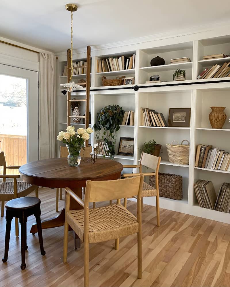 Built in book shelves in newly renovated dining room.