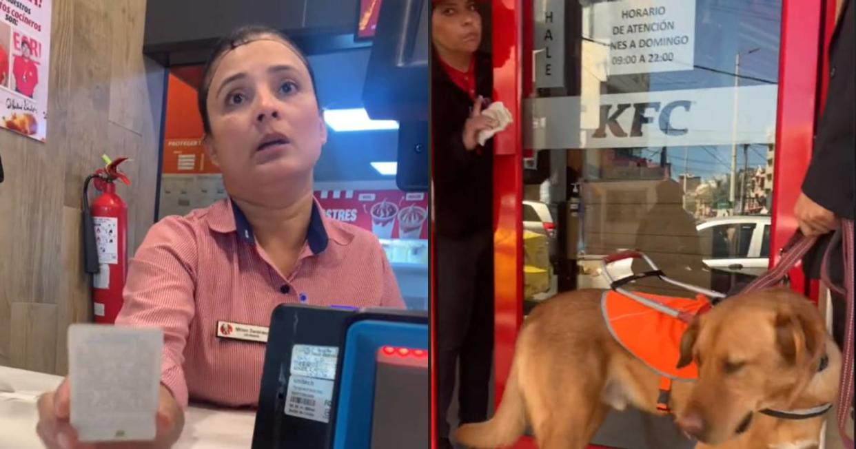 En KFC niegan entrada a un hombre invidente con su perro de asistencia. Foto: Captura de video TikTok vía @guitarristanovidente