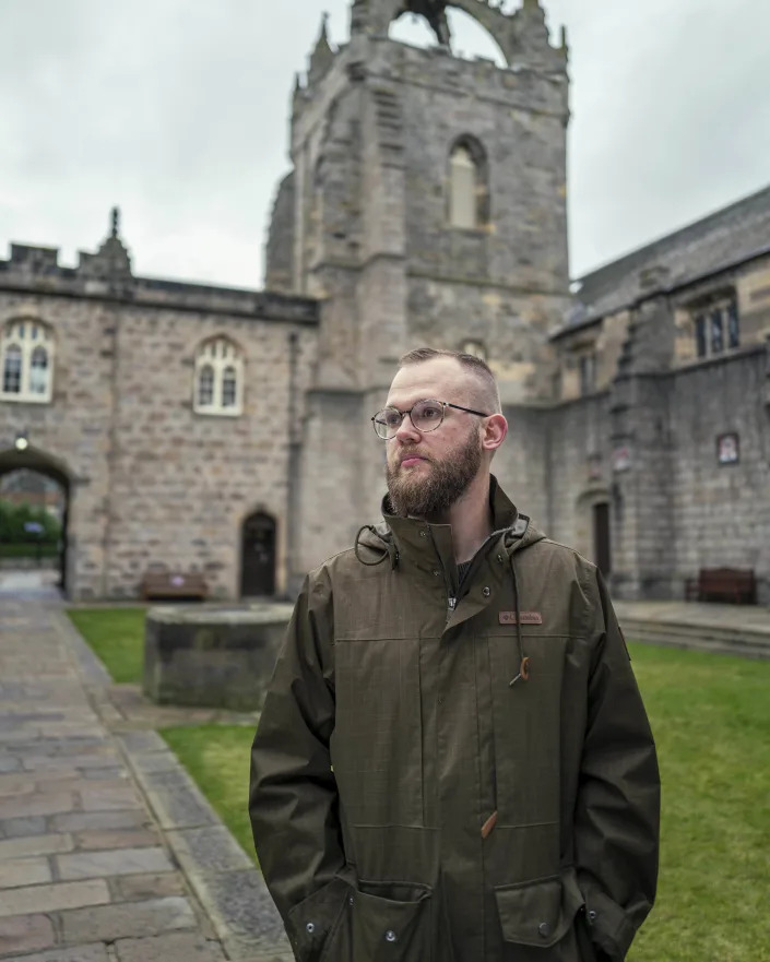 Jared Stacey at the University of Aberdeen in Scotland. (Duncan McGlynn for NBC News)