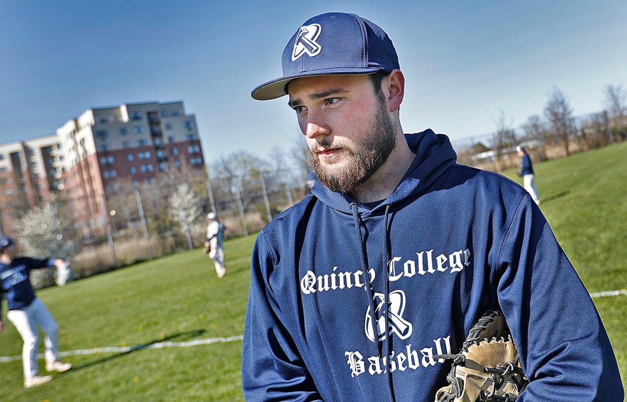 Cole Perkins of Middleboro is a starting infielder.
The Quincy College baseball team "Granites" practice off Pond Street , Quincy on Friday April 26, 2024