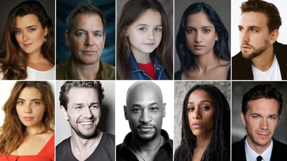 Top row: Cote de Pablo, Michael Weatherly, Isla Gie, Amita Suman, Maximilian Osinski l-r Bottom row: Nassima Benchicou, Julian Ovenden, Terence Maynard, Lara Rossi and James D’Arcy<p>Courtesy Paramount+</p>