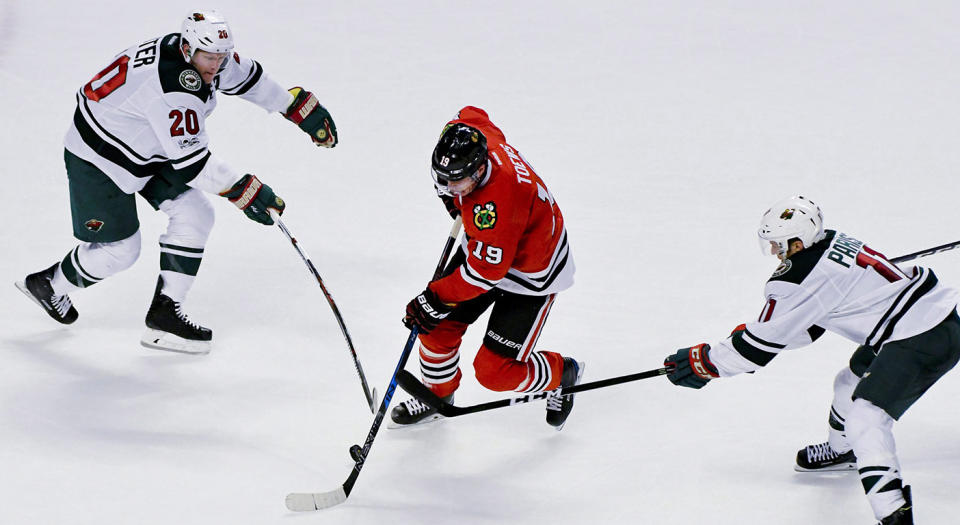 <p>The Blackhawks signed Jonathan Toews to an eight-year, $84M contract in 2014. (Matt Marton/AP) </p>