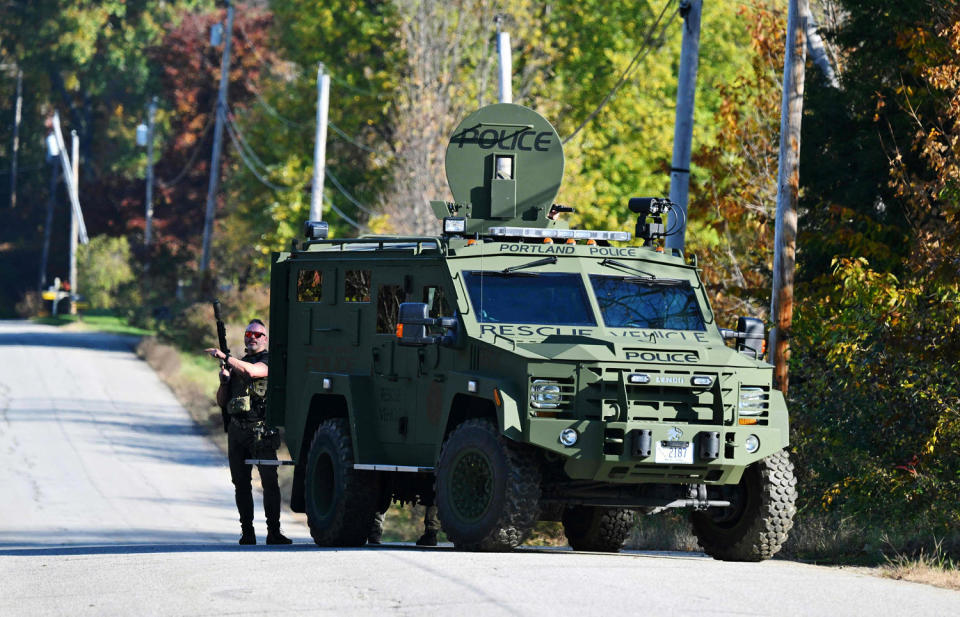 Law enforcement personnel in Monmouth, Maine, on Oct. 27, 2023. (Angela Weiss / AFP - Getty Images)