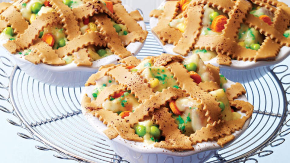 <p>Parade</p><p>Bite into succulent chunks of chicken slathered in cream sauce with peas, corn, and carrots under a golden crust and ... April Fools! It’s a trifle made from pound cake with vanilla pudding and bits of candy, topped with a butterscotch candy lattice.</p><p><strong>Get the Recipe: <a href="/26809/tack-richardson/chicken-pot-pie/" data-ylk="slk:April Fool's Chicken Pot Pie;elm:context_link;itc:0;sec:content-canvas" class="link ">April Fool's Chicken Pot Pie</a></strong></p>