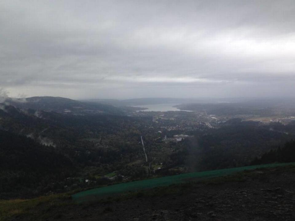 Sometimes even on rainy days hikers are rewarded with a view of Issaquah and Lake Sammamish when they reach the top of Poo Poo Point.