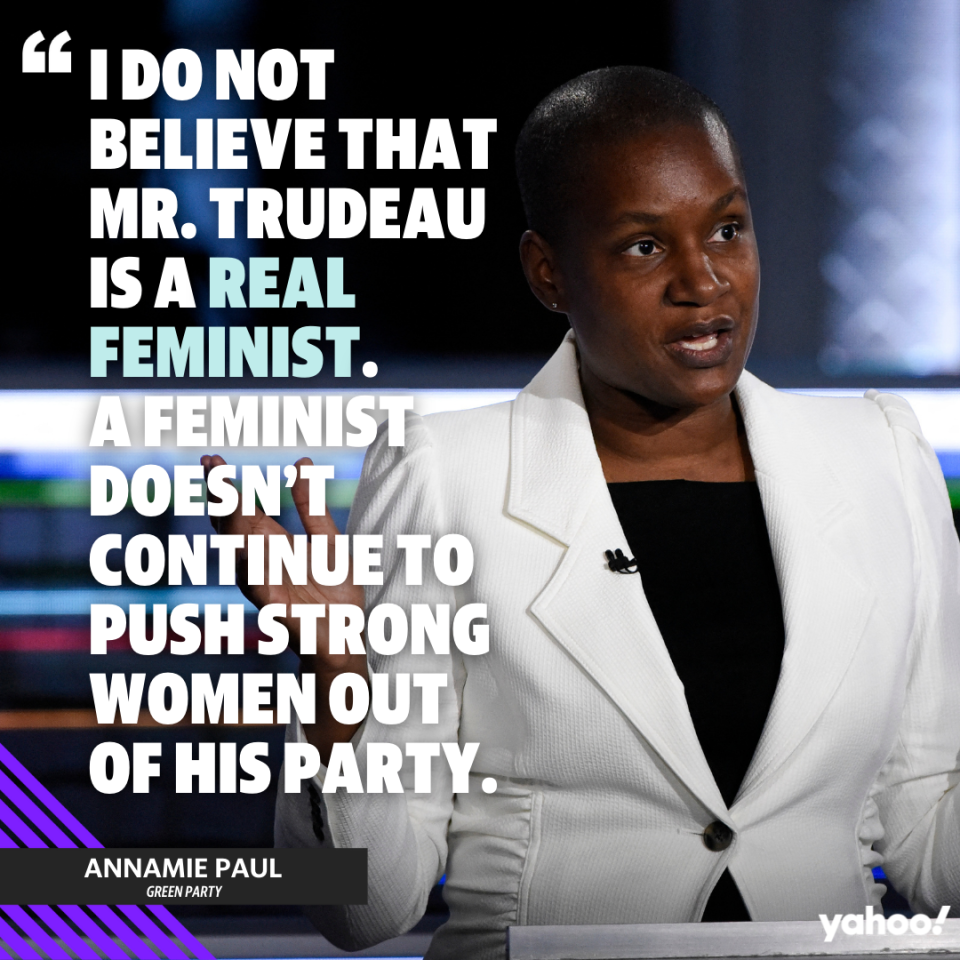 Annamie Paul speaks about Trudeau's feminist record at the Canadian federal election debate