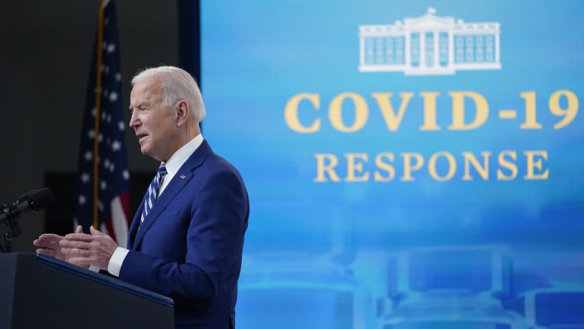 President Joe Biden speaks during an event on COVID-19 vaccinations and the response to the pandemic, in the South Court Auditorium on the White House campus, Monday, March 29, 2021, in Washington. (AP Photo/Evan Vucci)