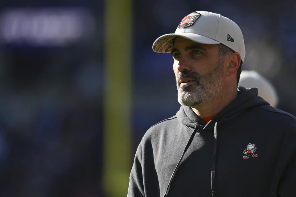 Nov 12, 2023; Baltimore, Maryland, USA; Cleveland Browns head coach Kevin Stefanski during the first half against the Baltimore Ravens at M&T Bank Stadium. Mandatory Credit: Tommy Gilligan-USA TODAY Sports