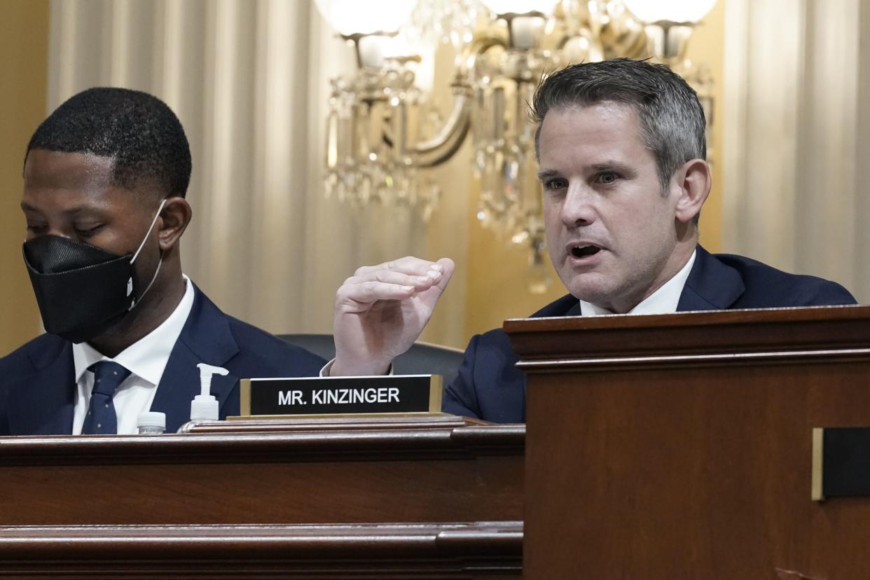 Rep. Adam Kinzinger, R-Ill., speaks as the House select committee investigating the Jan. 6 attack on the U.S. Capitol holds a hearing at the Capitol in Washington, Thursday, July 21, 2022.