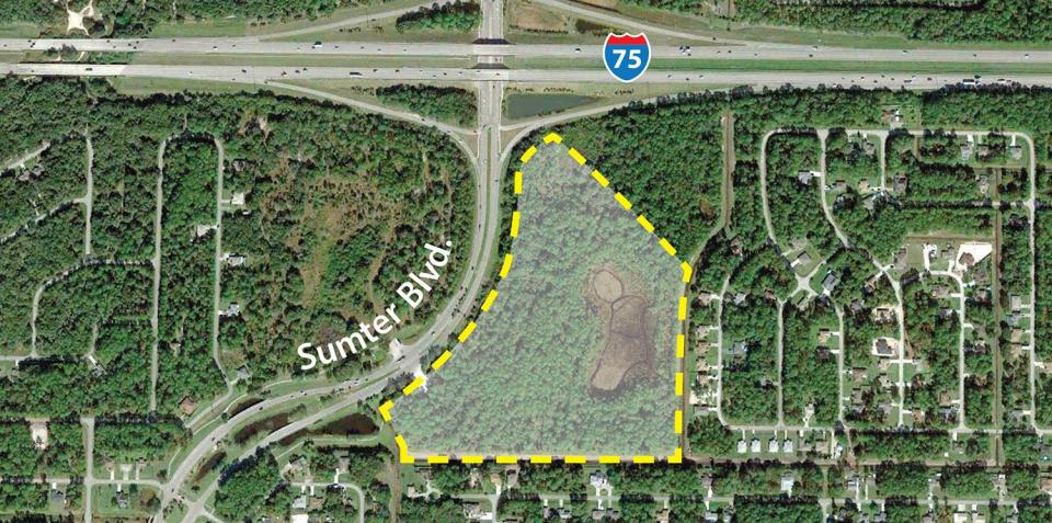 The 32-acre parcel eyed as the location for the Sarasota Memorial Hospital North Port campus is at the southeast corner of the Sumter Boulevard interchange with Interstate 75.