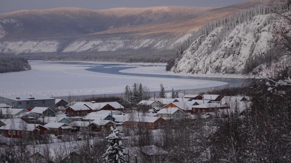 Dawson City, Yukon, and the Yukon River in winter.