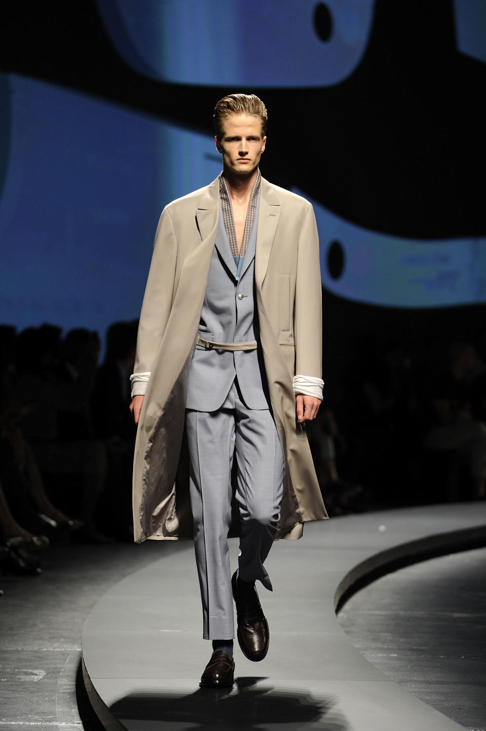 A model wears a creation for Ermenegildo Zegna men's Spring-Summer 2014 collection, part of the Milan Fashion Week, unveiled in Milan, Italy, Saturday, June 22, 2013. (AP Photo/Giuseppe Aresu)