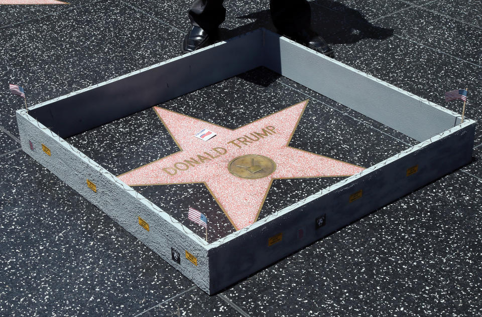 A wall is placed around the Hollywood Walk of Fame star of Donald Trump on July 20, 2016, in Hollywood. (Photo: David Livingston/Getty Images)