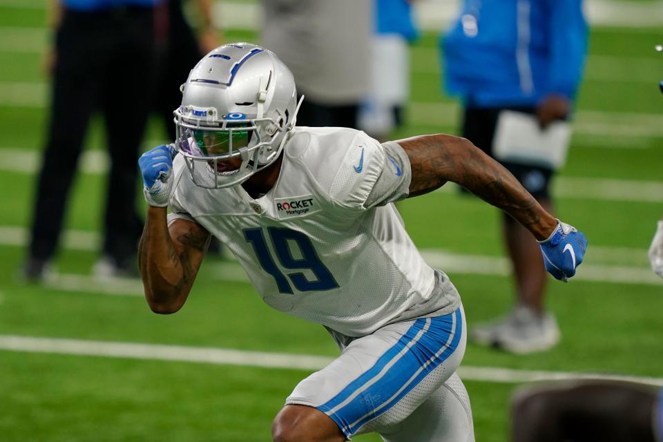 Detroit Lions receiver Kenny Golladay runs a drill at practice Wednesday, Sept. 2, 2020 at Ford Field.