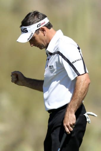 Mark Wilson of the United States celebrates his 4 and 3 win against Peter Hanson of Sweden on the 15th hole during the quarterfinal round of the World Golf Championships-Accenture Match Play Championship at the Ritz-Carlton Golf Club in Marana, Arizona