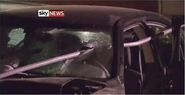 Andrew Linn from Utah survives a six-foot chain link fence pole being driven through his head in a car accident. (Screengrab)