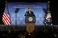 President Donald Trump speaks at the 2019 National Historically Black Colleges and Universities (HBCU) Week Conference, Tuesday, Sept. 10, 2019, in Washington. (AP Photo/Jacquelyn Martin)