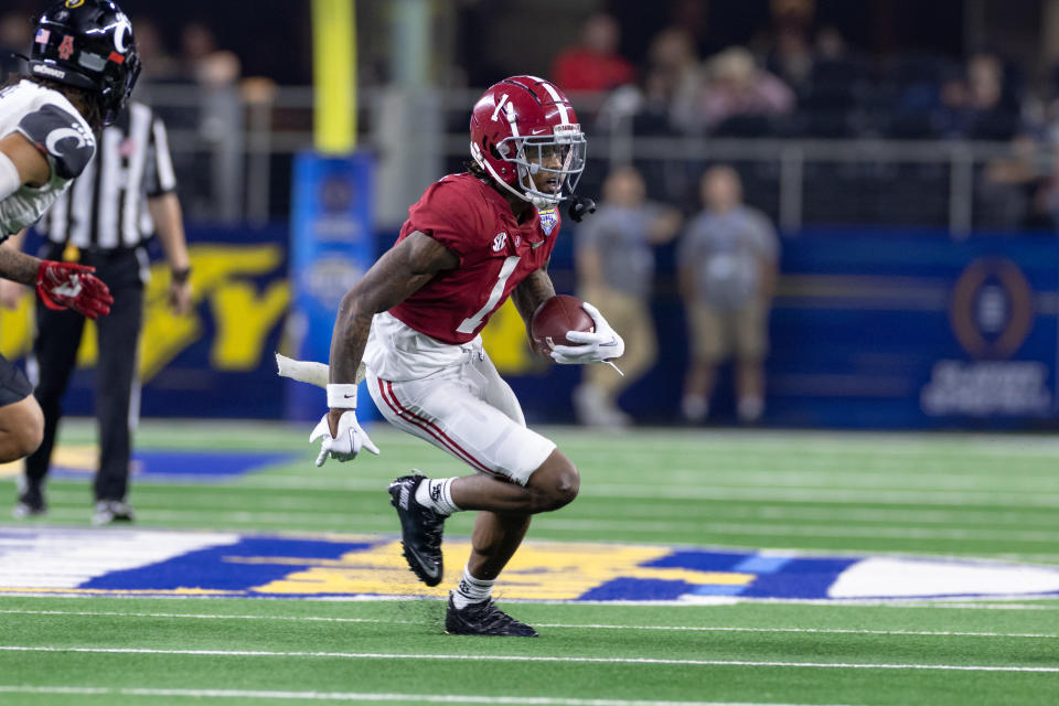 Alabama WR Jameson Williams was arguably the best big-play threat in college football last season. (Photo by Matthew Visinsky/Icon Sportswire via Getty Images)