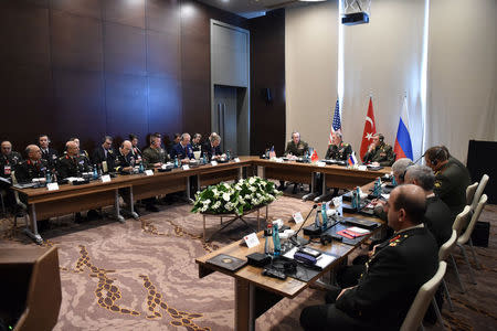 Turkey's Chief of Staff General Hulusi Akar, U.S. Chairman of the Joint Chiefs of Staff Joseph Dunford and Russian Armed Forces Chief of Staff Valery Gerasimov meet in Antalya, Turkey March 7, 2017. Turkish Military/Handout via REUTERS