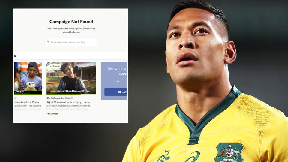 Israel Folau's page appears to have been taken down.  (Photo by Matt King/Getty Images)