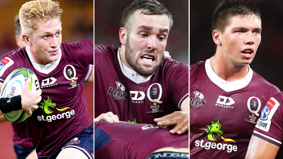 Harry Hockings (pictured left), Izack Rodda, (pictured middle) and Isaac Lucas (pictured right) have terminated their contracts with the Queensland Reds. (Getty Images)