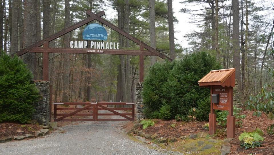 The entrance to Camp Pinnacle, where the film "Summer Camp," starring Diane Keaton, Kathy Bates, Alfre Woodard, Eugene Levy and Beverly D'Angelo is being filmed.