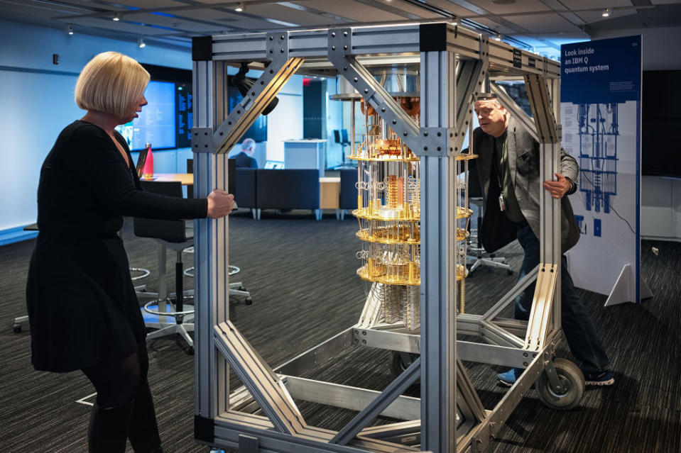 An exhibition model of IBM's Q System One quantum computer on display in October.