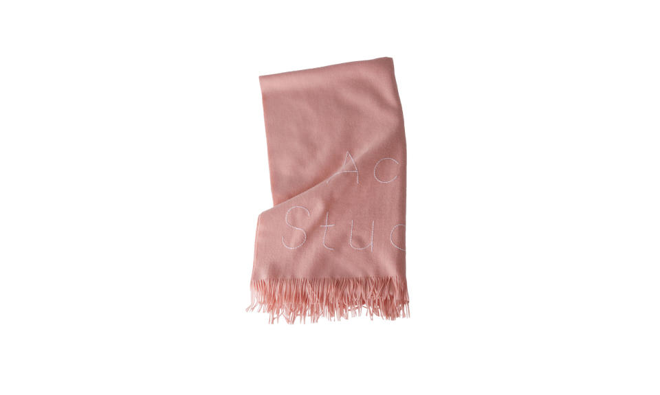 <p>Ontario bubblegum pink scarf, $230,<a rel="nofollow noopener" href="https://www.acnestudios.com/us/en/ontario/27T175-12G.html" target="_blank" data-ylk="slk:acnestudios.com;elm:context_link;itc:0;sec:content-canvas" class="link "> acnestudios.com</a> </p>