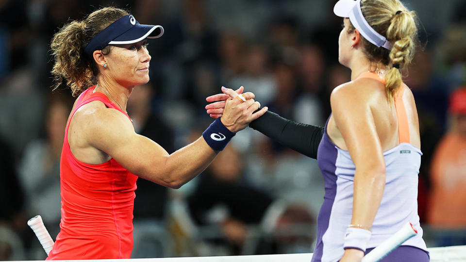 Samantha Stosur, pictured here after her loss to Caty McNally at the Australian Open.