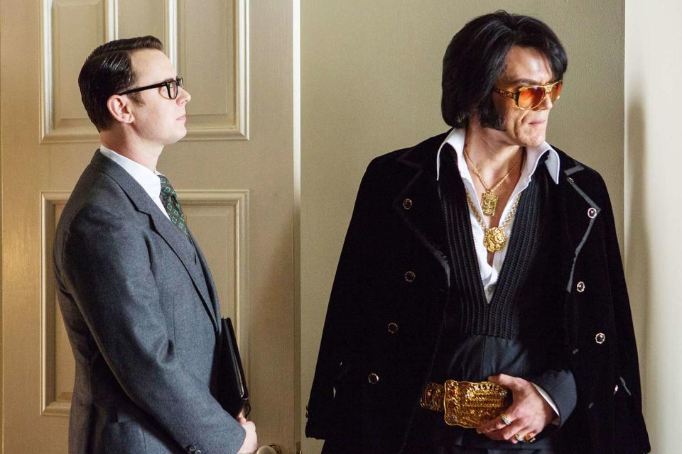 Actors who have portrayed Elvis ELVIS and NIXON, l-r: Colin Hanks, Michael Shannon (as Elvis Presley)