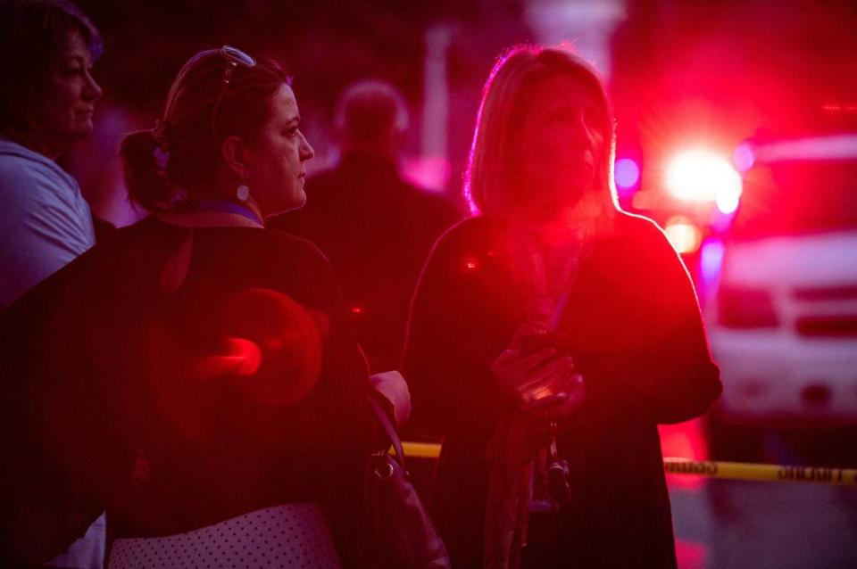 People gather after arriving near the scene where four people were stabbed, two fatally, Friday, Feb. 28, 2020, on the 3600 block of Mission Avenue in Carmichael. Defendant Martin Lackey-Garcia’s murder trial began Monday in Sacramento Superior Court.