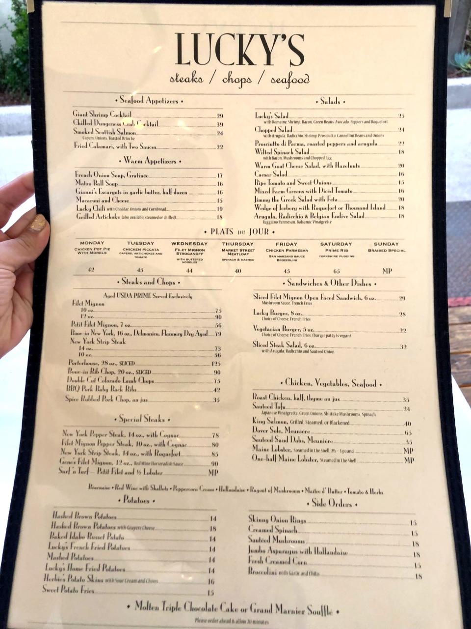 Lucky's Steakhouse Menu