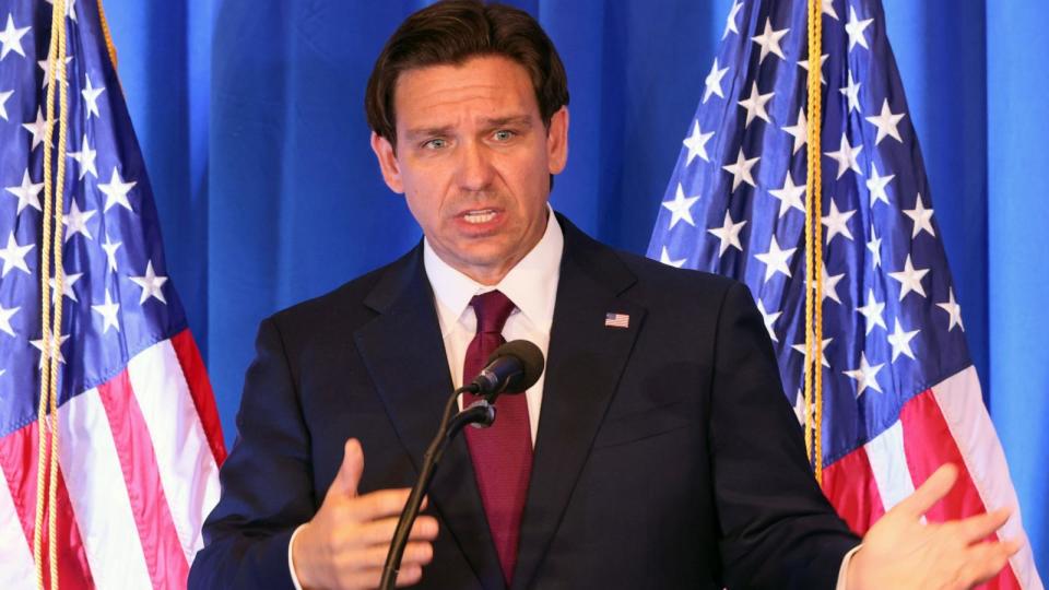 PHOTO: Republican presidential candidate Florida Gov. Ron DeSantis speaks during the 2023 First in the Nation Leadership Summit on Oct. 13, 2023, in Nashua, N.H. (Michael M. Santiago/Getty Images, FILE)