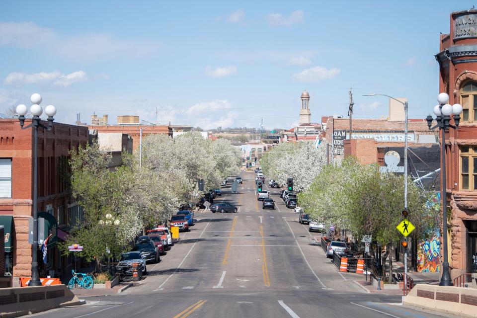 Trees come into bloom along Union Ave. in downtown Pueblo on Saturday, April 15, 2023.