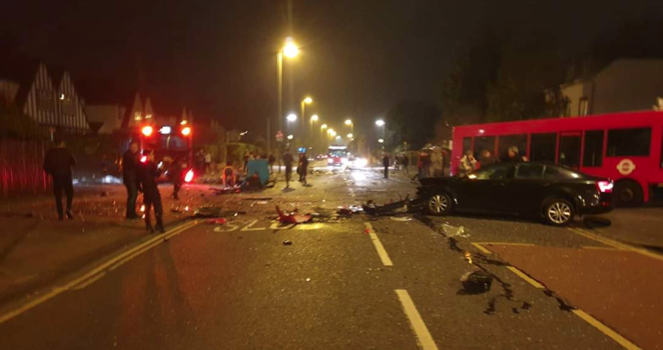 A person has died after a collision involving two buses and a car (Picture: Oli Regan/Twitter)