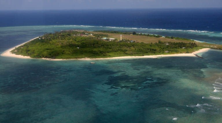 An aerial view of Thitu island, part of the disputed Spratly Islands, in the South China Sea