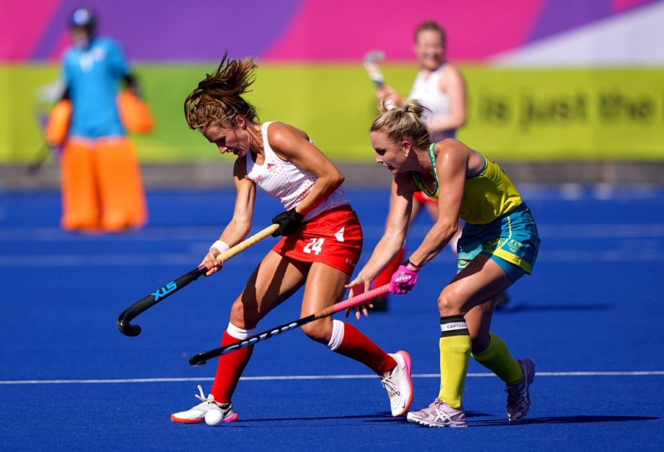 England’s Shona McCallin, left, and Australia’s Jane-Anne Claxton in action (Joe Giddens/PA) (PA Wire)