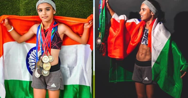 She is Asia’s first-ever girl to have six-pack abs at a young age of nine. Picture courtesy: Pooja Bishnoi's Twitter