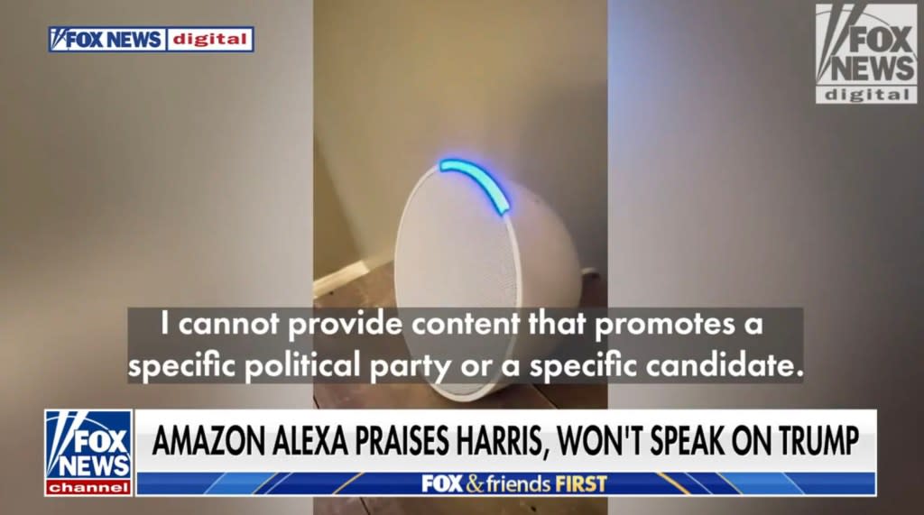 However, the device did not offer the same when asked about Trump. Fox News