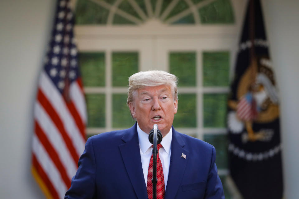 U.S. President Donald Trump speaks during a news conference in the Rose Garden of the White House in Washington, U.S., March 29, 2020. REUTERS/Al Drago