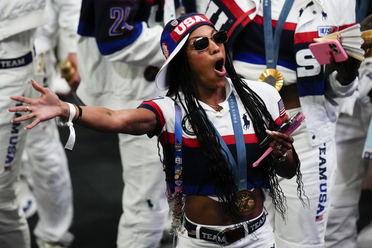 U.S. athletes parade during the 2024 Summer Olympics closing ceremony on Sunday. 