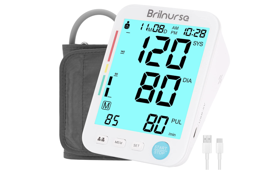 A product image of Brilnurse Blood Pressure Monitor for home use.