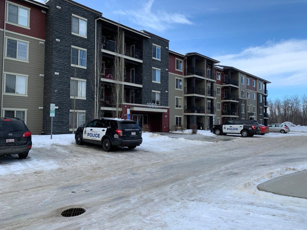 Mohamed Makaran, 32, died of a gunshot wound in a condo in this northeast Edmonton building. (Scott Neufeld/CBC - image credit)