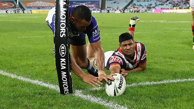 Bagged a hat-trick as the Bulldogs beat the Roosters.