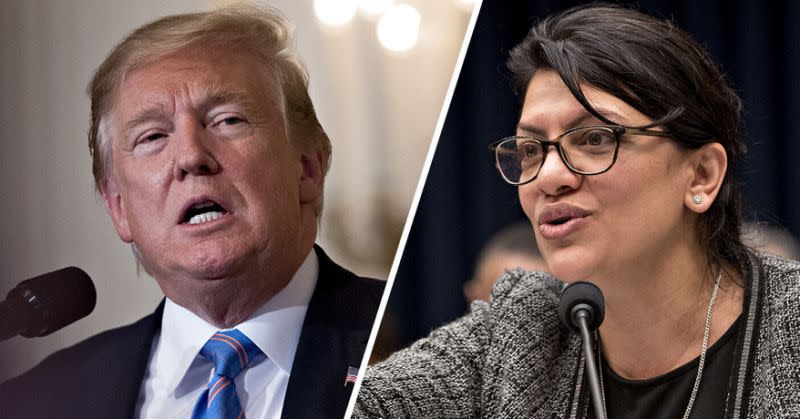 El presidente Trump y la representante demócrata por Michigan, Rashida Tlaib (Fotos: Andrew Harrer/Bloomberg a través de Getty Images).