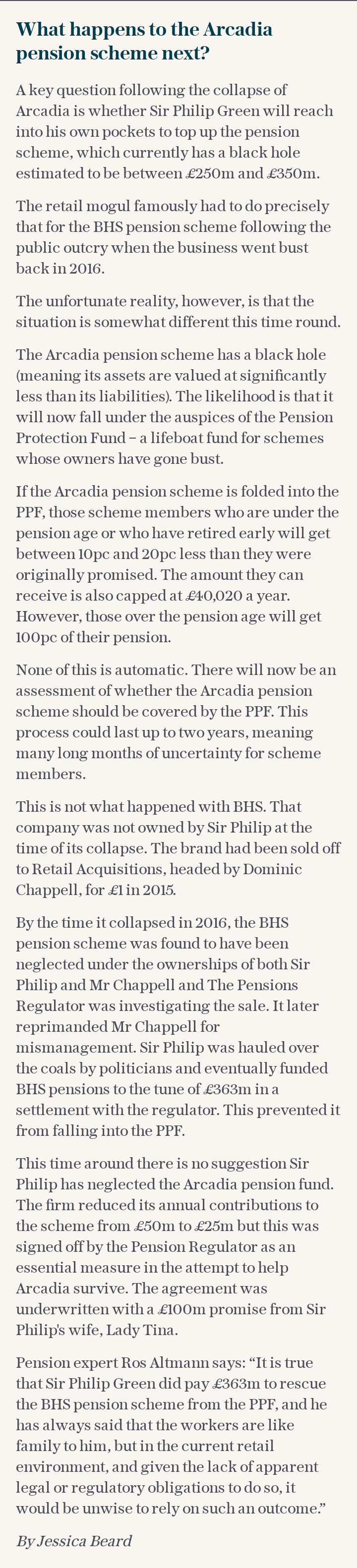 What happens to the Arcadia pension scheme next?