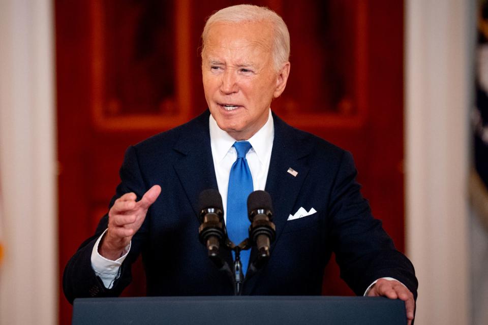 <p>Andrew Harnik/Getty</p> Joe Biden in 2024