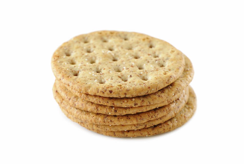 A pile of six crackers stacked on top of each other